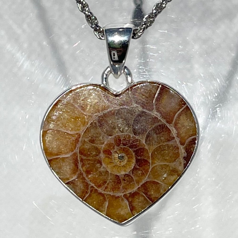 Madagascar Ammonite Fossil Heart 925 Silver